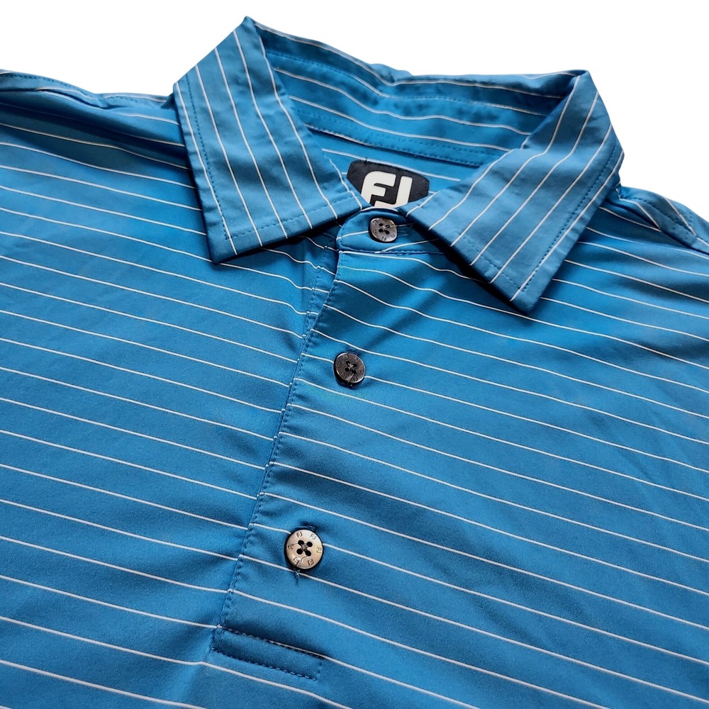 FootJoy Polo Shirt Mens Large Striped Performance Golf Blue Polyester Spandex
